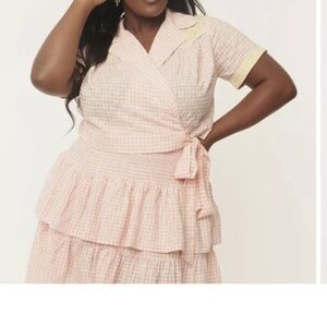 Unique Vintage Plus Size Western Boho Pink Gingham Floral Set Top/ Skirt 2 X